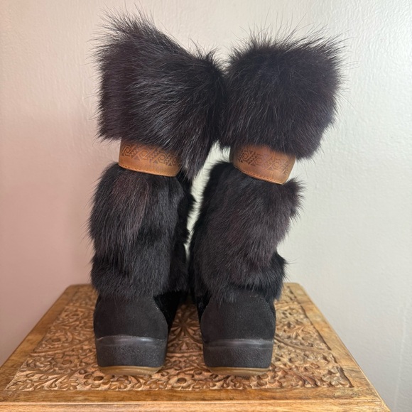 Tecnica Skandia Women’s Vintage Goat Fur Apres Black Ski Boots Sz 13 - Picture 3 of 6